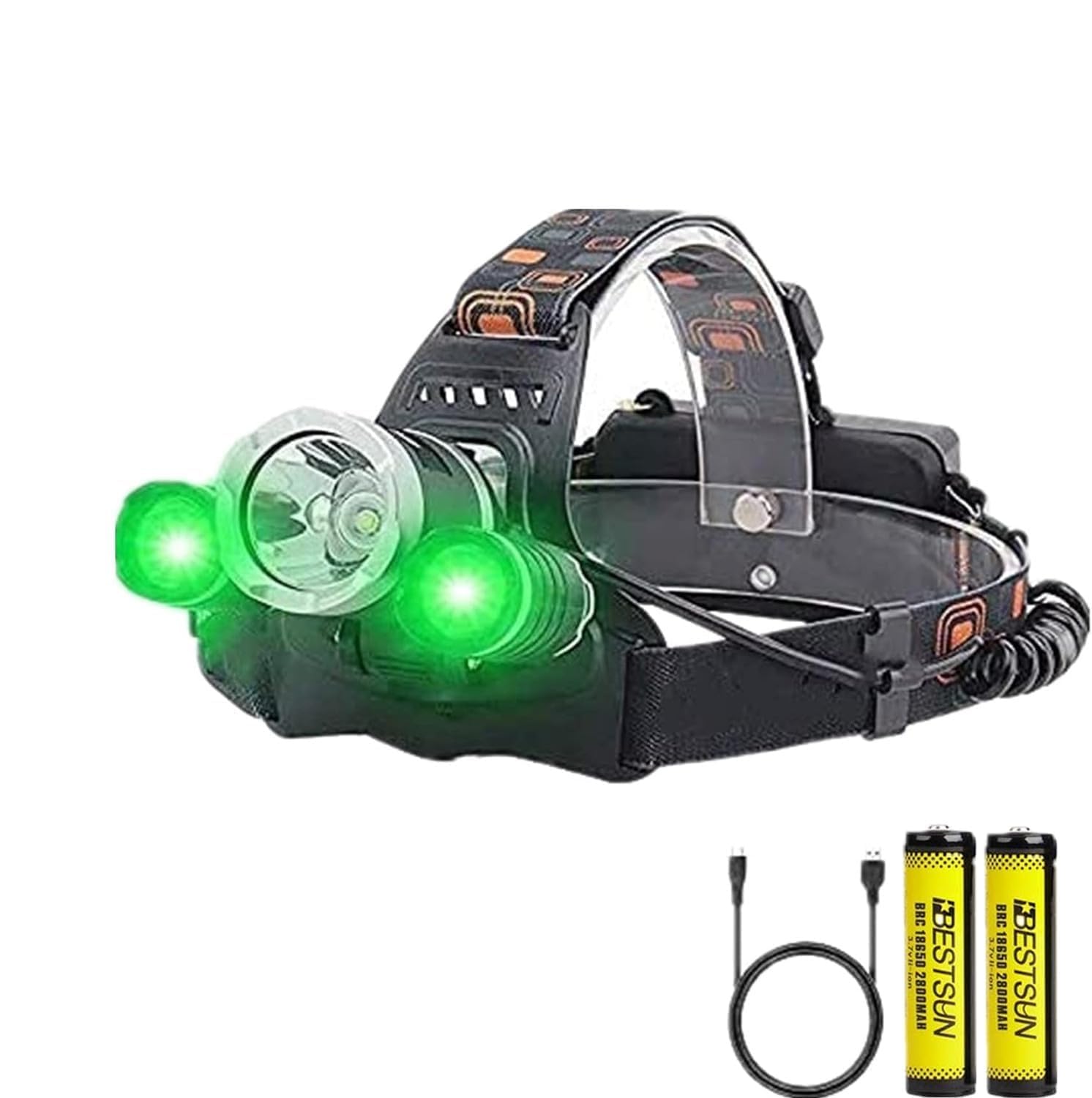 Rechargeable Headlamp with Green Light,Super Bright LED Headlamps Green Hunting Headlight Waterproof Hard Hat Head Lamp Flashlight for Adult Coyote Hog Hunting, Fishing, Hiking and Camping