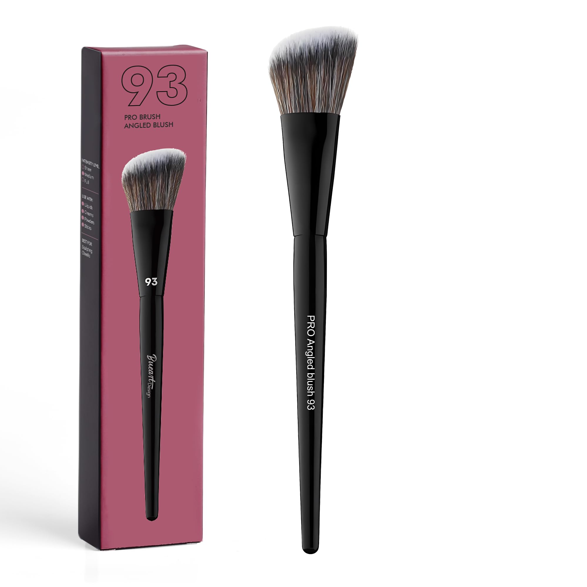 Bueart Design Pinceau de maquillage professionnel biseauté 93 avec poils doux de qualité supérieure | Pour blush, liquide, crème, poudre