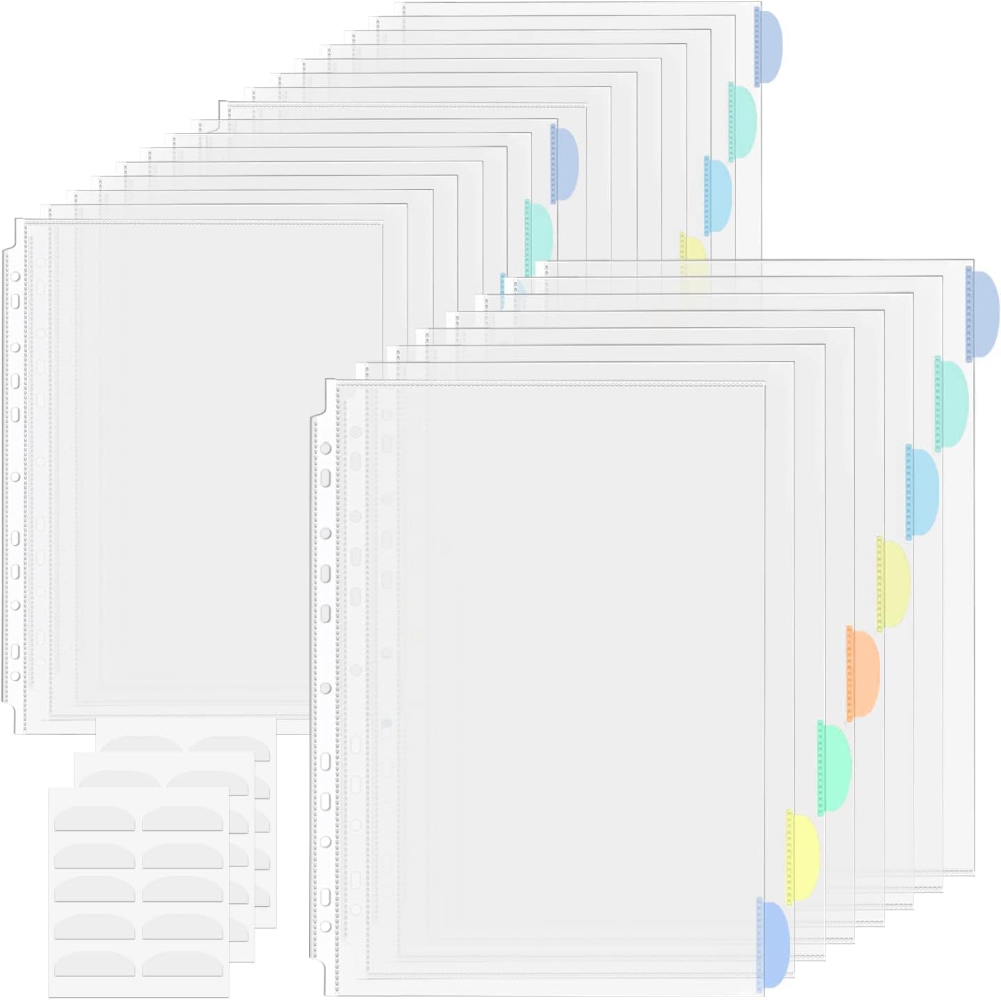 Surcotto 3 Set of 24 Pack A4 Plastic Sleeves Binder Index Dividers Pocket Dividers for 2/3/4 Ring Binder with 8 Tabs，Clear Plastic Sheet Protectors Paper Organizer for School Home Office