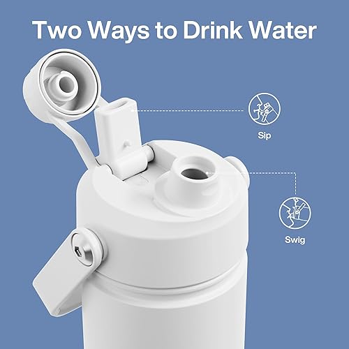 Miniatura 839 de ENCOOL Botella de agua aislada con popote, de acero inoxidable, a prueba de fugas, sin BPA, al vacío de doble pared que se mantiene fría durante 24