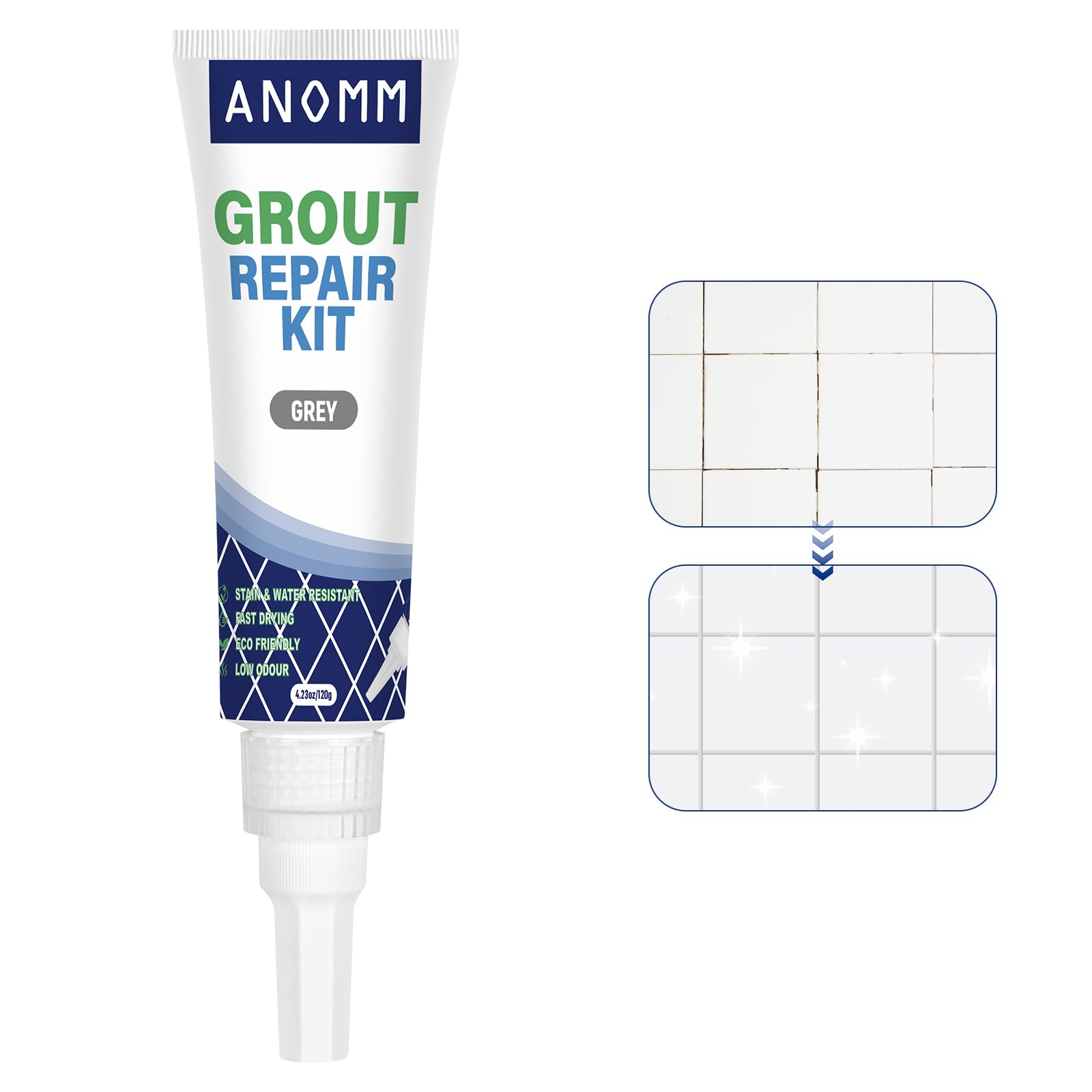 ANOMM Tile Grout Repair Kit, 120ml Grey Grout Reviver for Tiles Fast Drying Filler for Restore & Renew Tile Joints