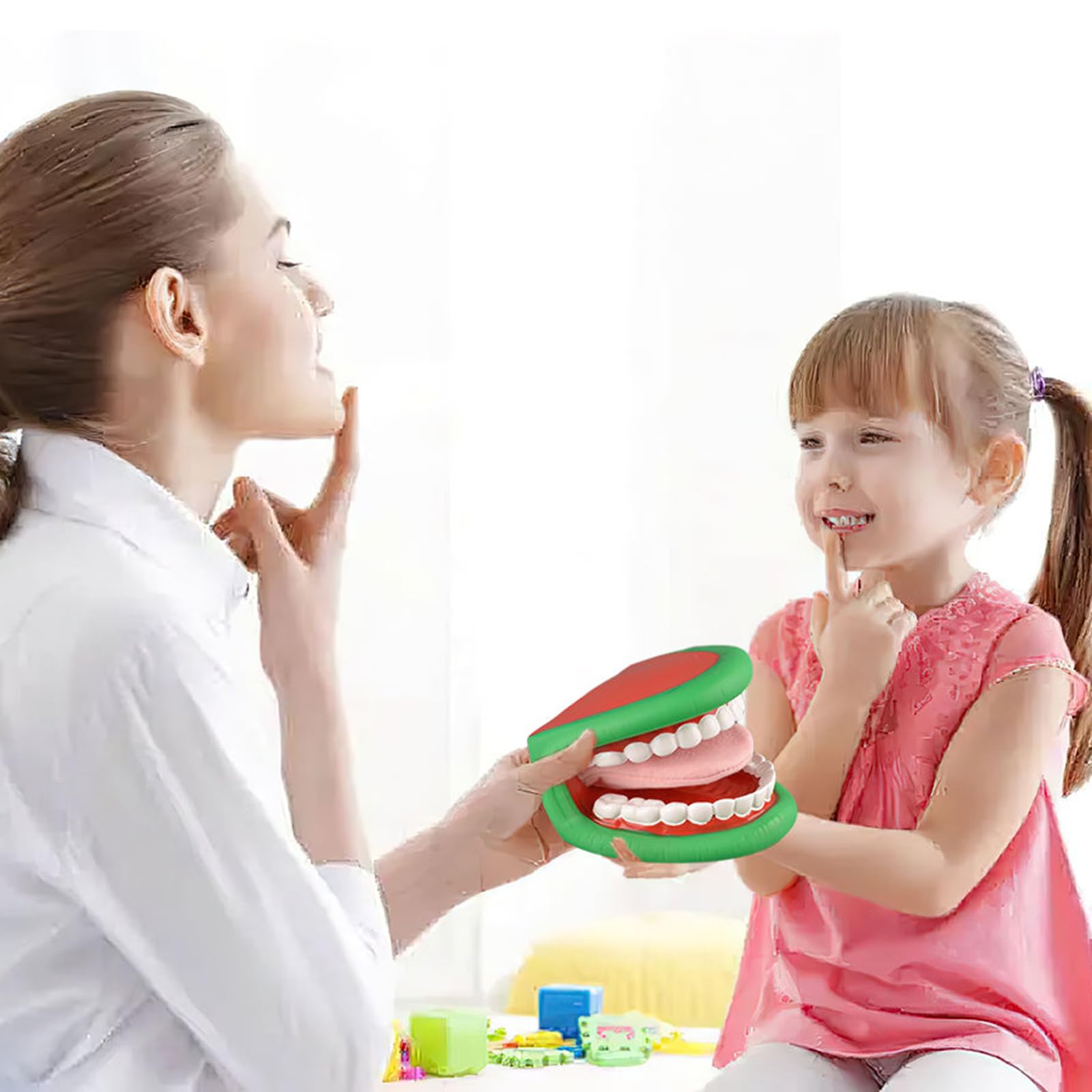 Handpuppen-Modell für Kinder-Sprachtraining - grüne Handpuppe mit Mund und Zunge - für Sprachtherapie, inklusive Zahnbürste