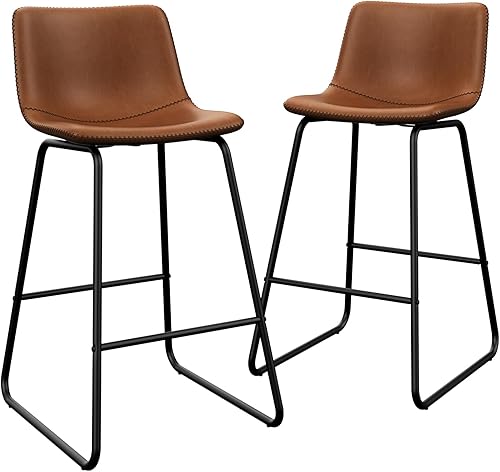 Miniatura 15 de Juego de 3 taburetes de bar de 26 pulgadas, modernos taburetes de bar de altura de barra, taburetes de bar de cuero sintético con respaldo y patas