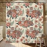 Tiger-Duschvorhang, tropische botanische Pfingstrosen, Lilien, Sommer, Orange, waschbar, mit Haken-Design, Badvorhänge für Zuhause, Badezimmer, WC, Hotel, Dekoration, 183 x 183 cm