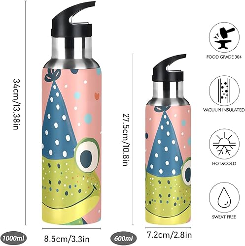 Miniatura 2 de Pink Cunning Frog Leakproof Reusable Water Bottle Insulated with Leak Proof Spout Lid Hot & Cold Double Walled for Sports, Travel, and School 20 OZ