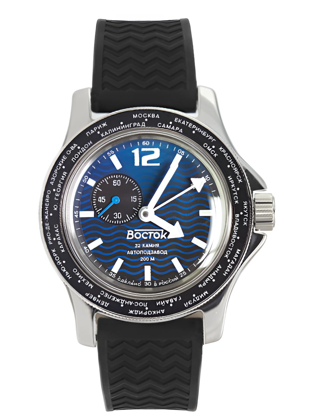 Original Mens Watch Amphibia 13004V Mechanical Self-Winding World Time Zones Bezel Water Proof 200m, Silver