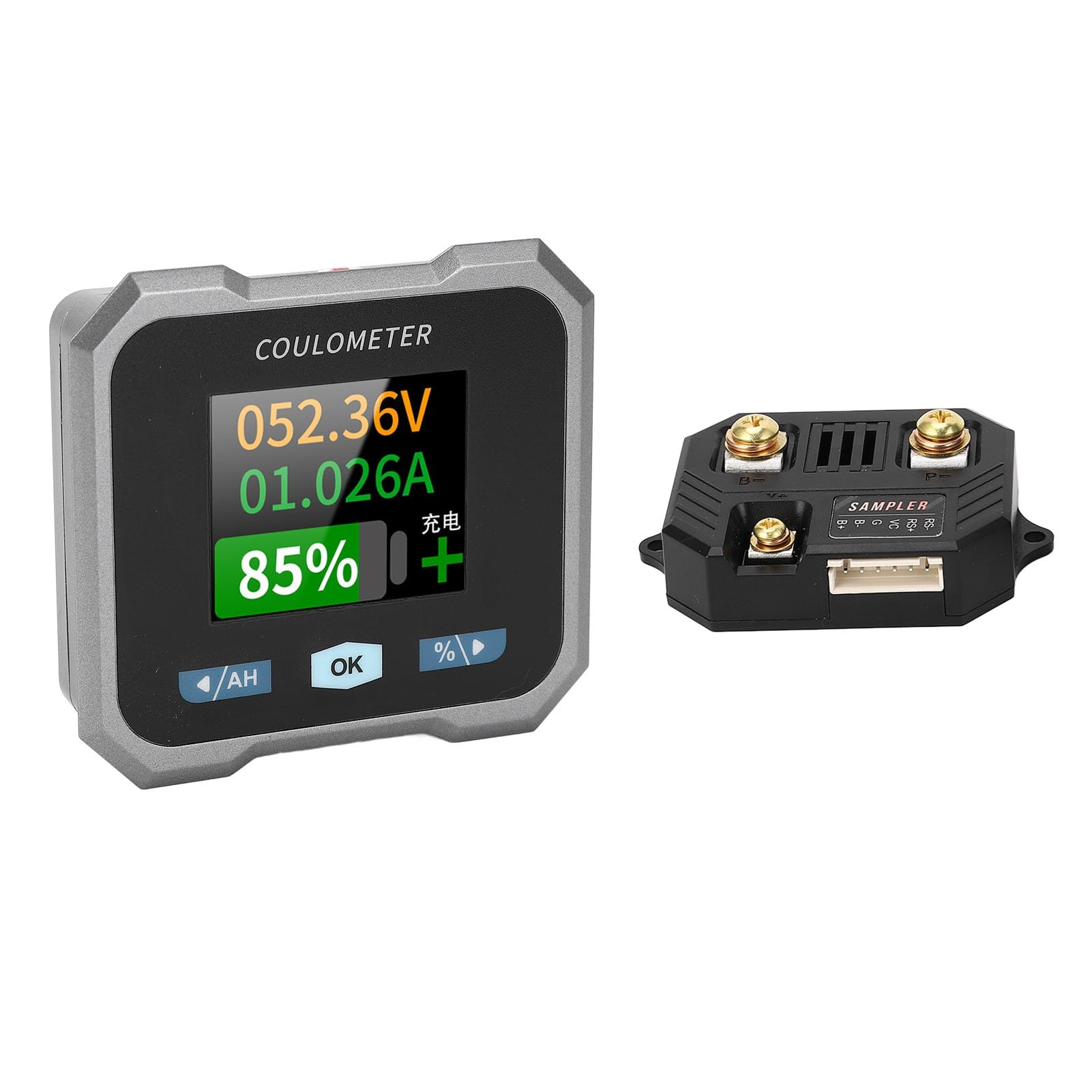 FTVOGUE Inteligentny Monitor Akumulatora, Wyświetlacz LCD, Wielofunkcyjny Tester Napięcia Akumulatora 10-100 V, Multimetr Prądu Stałego do Użytku Samochodowego i Morskiego
