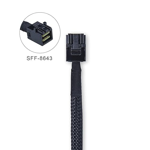 Miniatura 5 de 10Gtek SFF-8643 a SFF-8643 12G Mini SAS HD Cable interno con banda lateral, para placa trasera NVMecontrolador RAID, 100 ohmios, recto a recto, 1.0