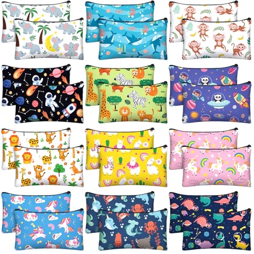 Image of Affrolling 36 Pcs Cartoon Animal Pencil Case Bulk Cute Cartoon Pencil Pouch Multicolor Canvas Pen Bag Organizer with Zipper Stationery Back to School Supplies(Funny)