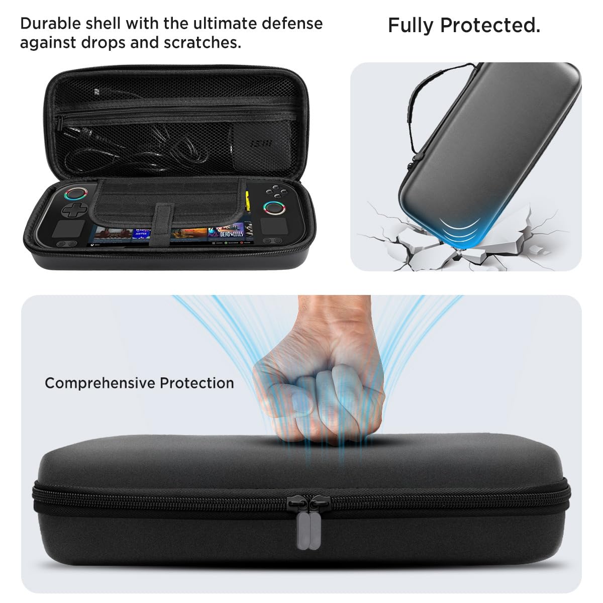 Miimall Funda de Transporte Compatible con ASUS ROG Ally X 2024/ROG Ally 2023, Bolsa de Portátil de Piel Sintética, Dura Antiarañazos Antigolpes Funda Protectora de Viaje con Bolsillos, Negro