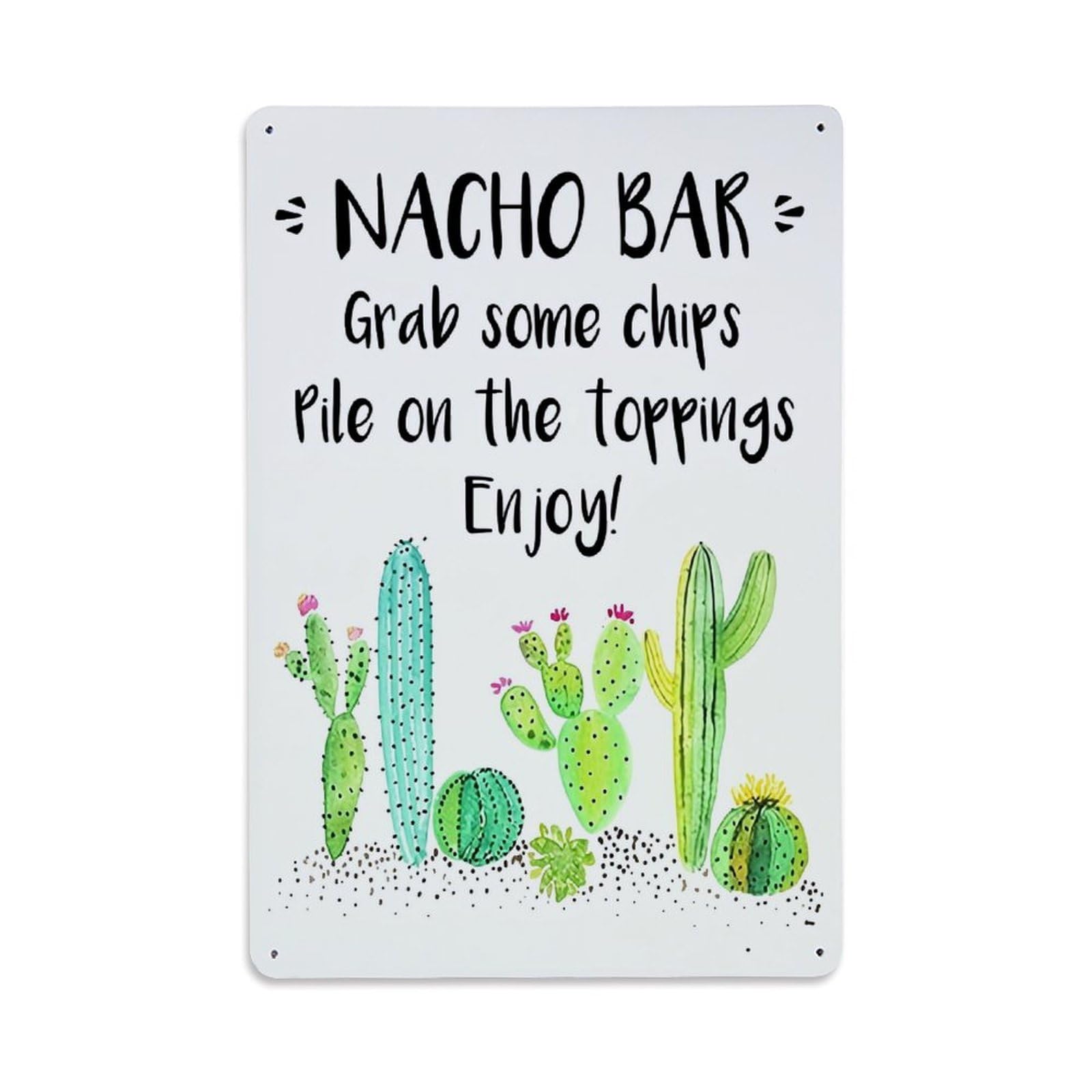 Nacho Bar Cactus Pattern Print Retro Metal Tin Sign, Vintage Metal Poster for Bar, Home, Man Cave, Kitchen, Laundry Room Art Decor 8x12 Inch