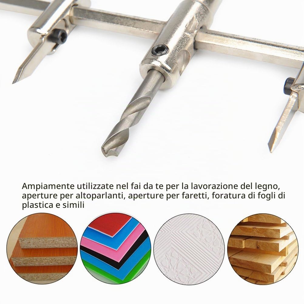 Fresa Circolare Regolabile 30 mm-300mm, Sega a Tazza Regolabile, Punta Trapano per Foro Regolabile Circolare per Legno Compensato Laminati, Lavorazione del Legno