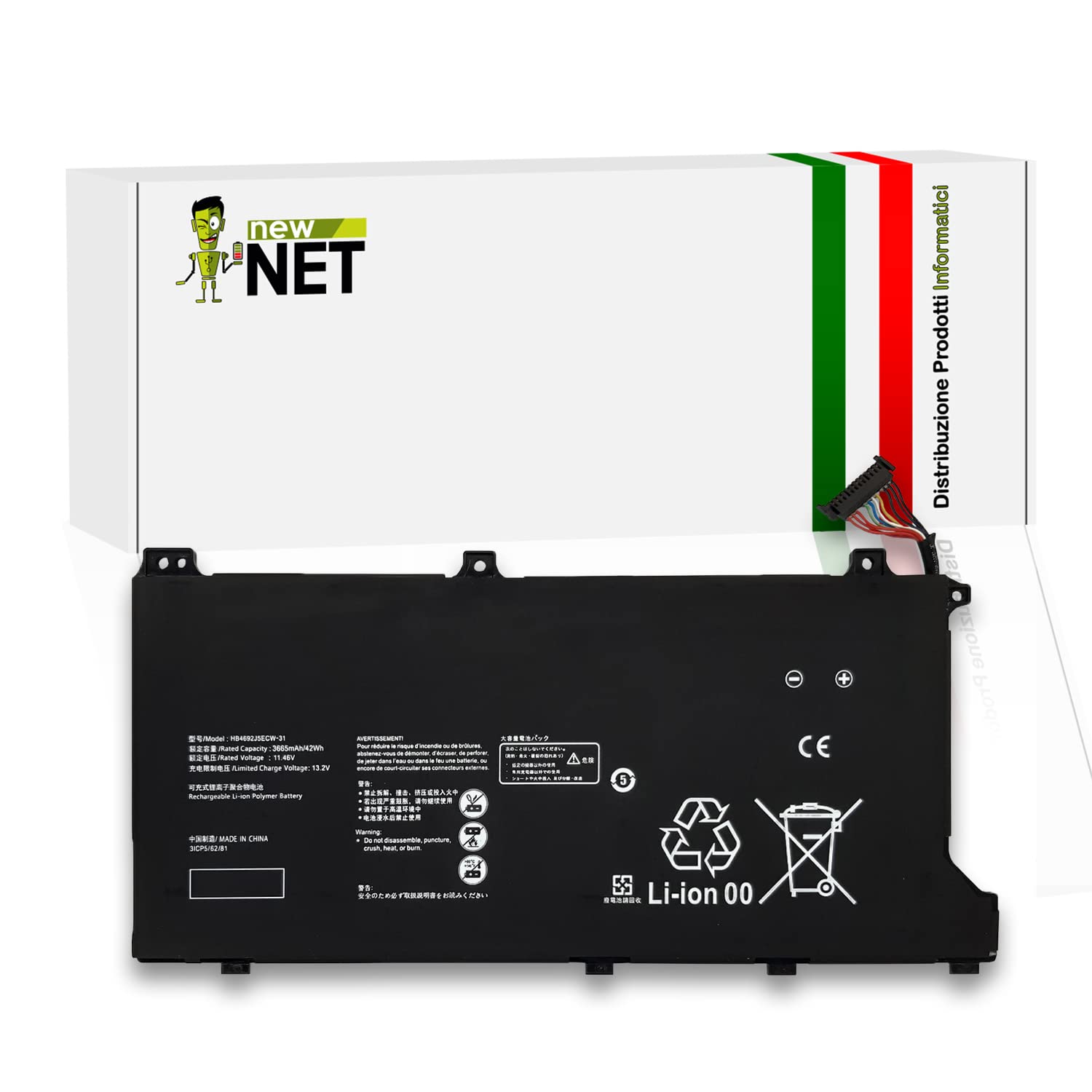 New Net Batteries - Batteria HB4692J5ECW-31 compatibile con HUAWEI 3ICP5/62/81 HB4692J5ECW31 HB4692J5ECW-31C HB692J5ECW-31 HB4692J5ECW31C [ 11.46 V - 42 Wh ]