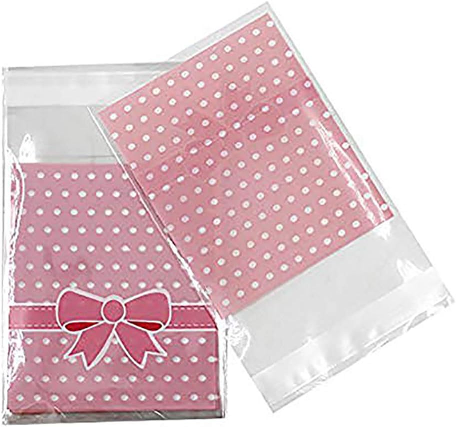 300 Pcs 3.2 x 3.8 inches Cute Self-adhesive Gift Food Packing Bags Small Biscuit Bags Candy Bag OPP Bag Package Supplies (Pink)