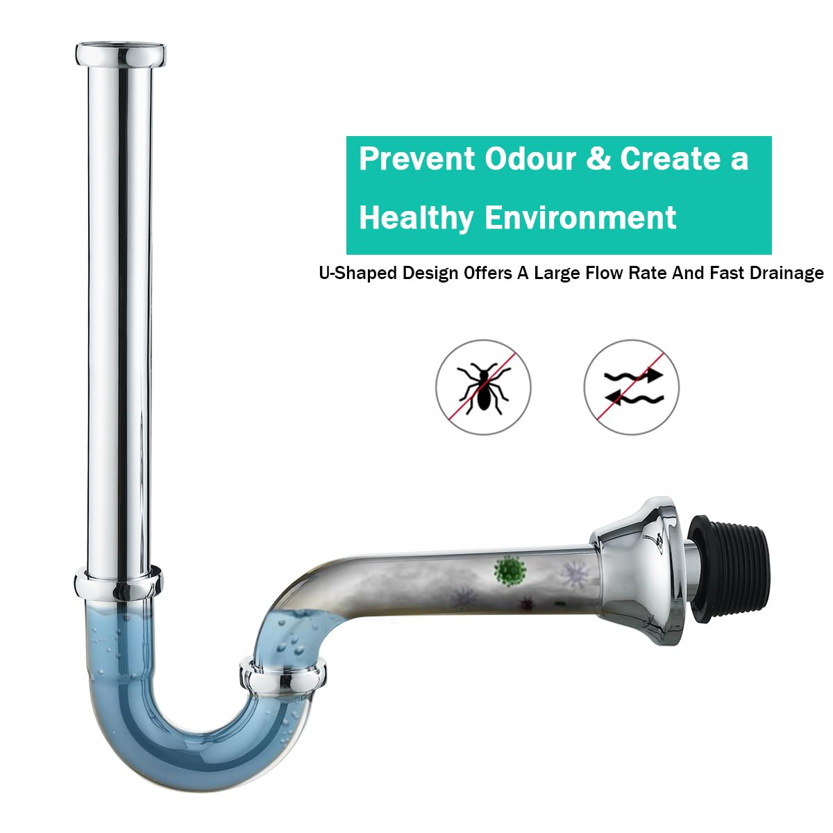 Sifón de latón cromado en forma de U para botella, 1 1/4 para lavabo de baño, altura ajustable, SE83555C-L