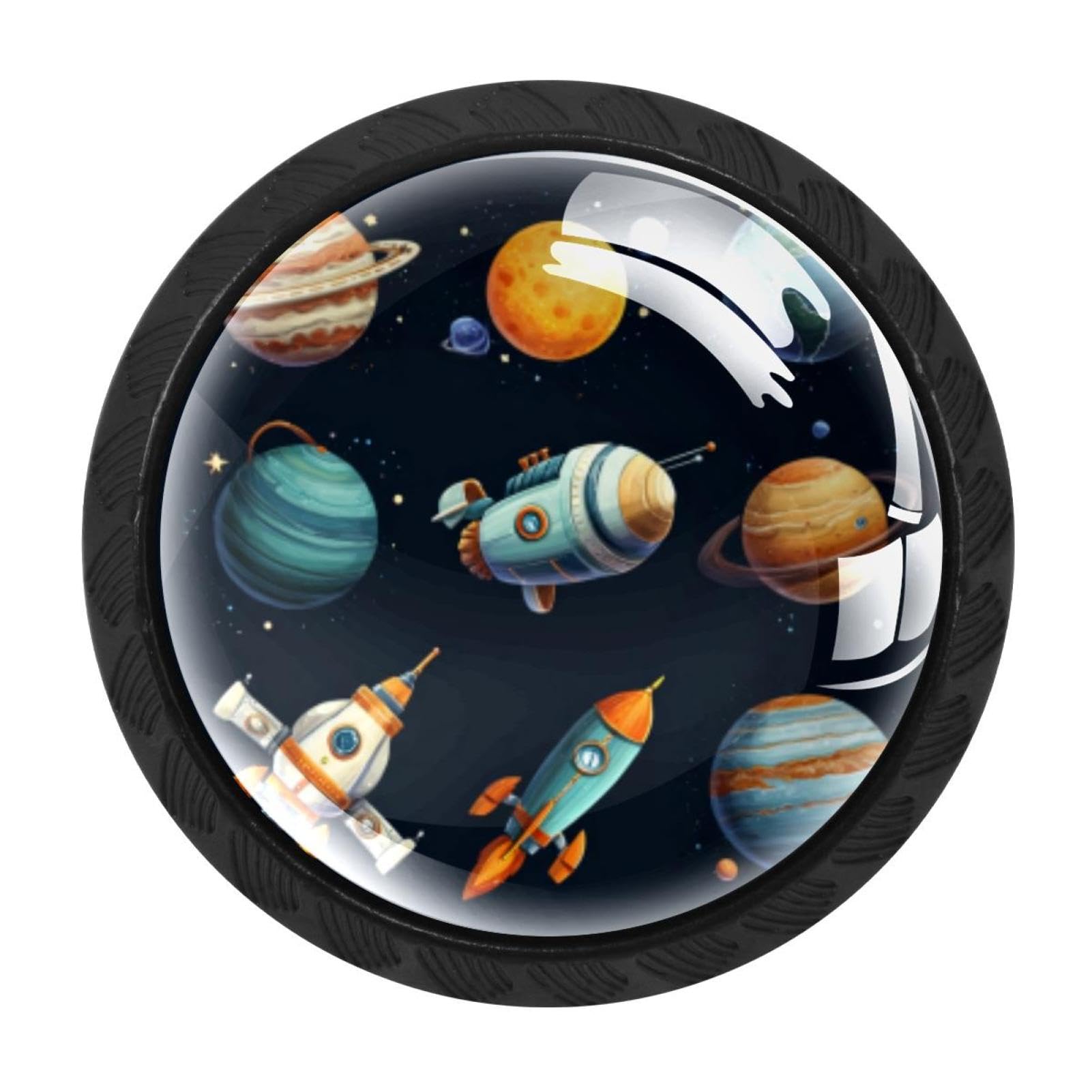 CHENZZZZ Space Planets Spaceship Rockets (3) Colorful Drawer Pulls 4 Pcs Handle Glass Door Cabinet Knobs Home Office Kitchen Wardrobe Cupboard Hardware for Dresser Drawers