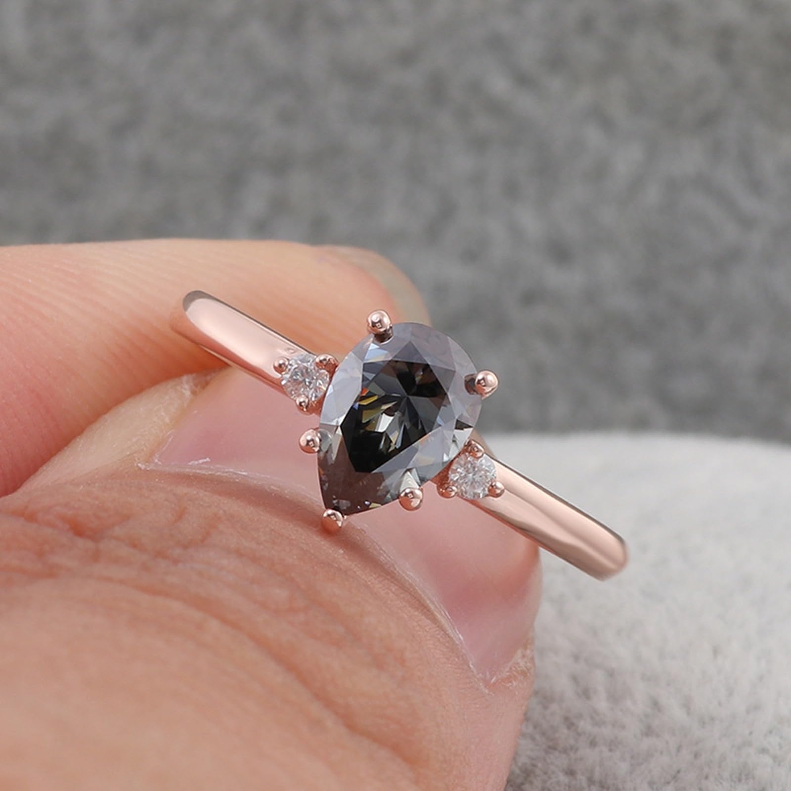 Anello da donna in oro rosa 750, 18 carati, anello di fidanzamento, solitario a goccia, con incisione, con moissanite 2 ct, per donna, misura 48 (15,3)