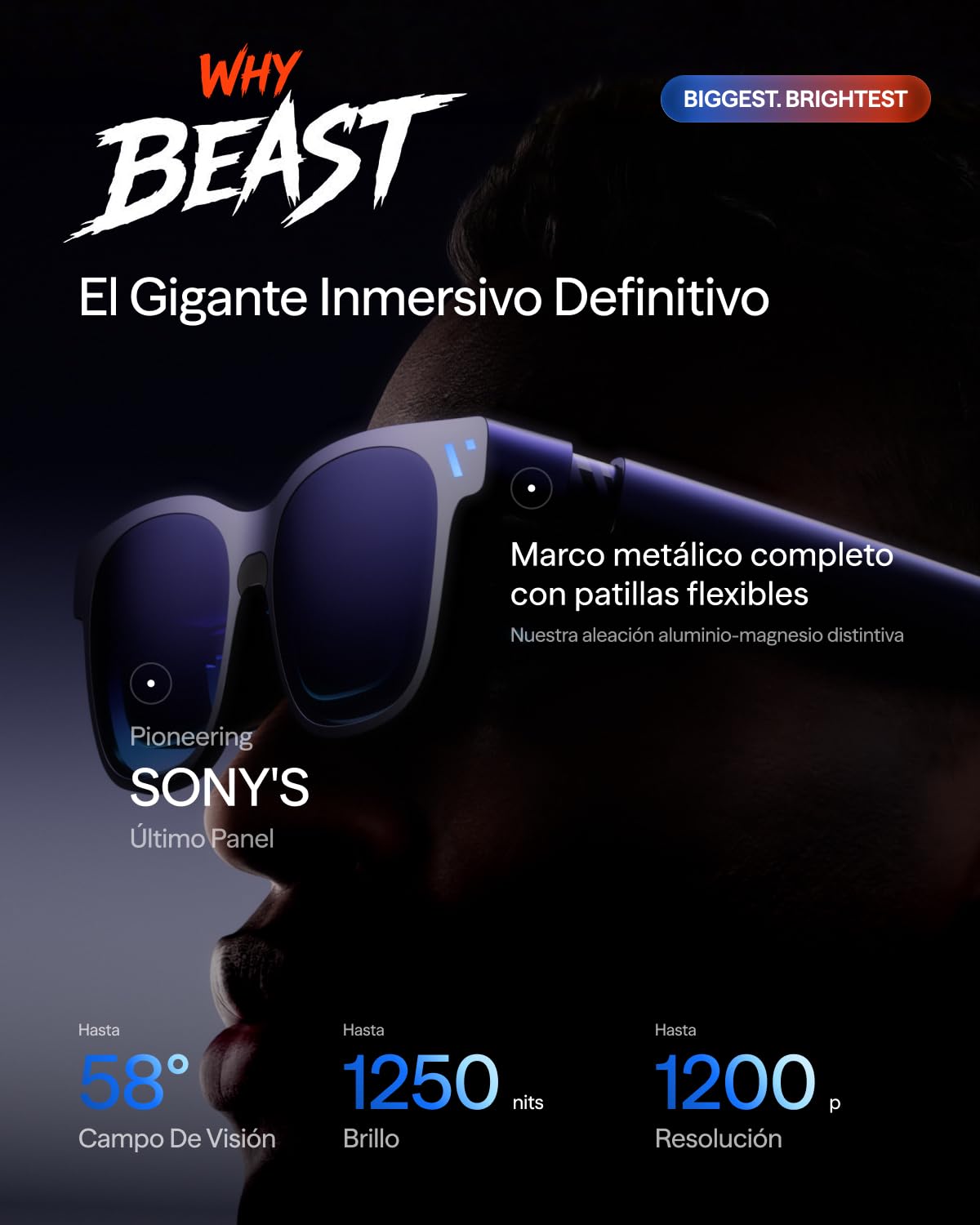VITURE Beast Gafas XR, 174” 1200p 58° FOV, VisionPair™ 3DoF Integrado, Atenuación Dinámica, HARMAN Audio, Gafas AR para iPhone/Android/Mac/PC/Switch 2–Las Más Grandes, Más Brillantes, Más Inteligentes