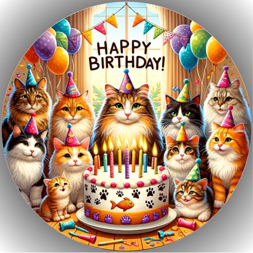 Decoración para tarta con diseño de gatos, comestible para tartas, fondant, diámetro de 20 cm, 100 unidades