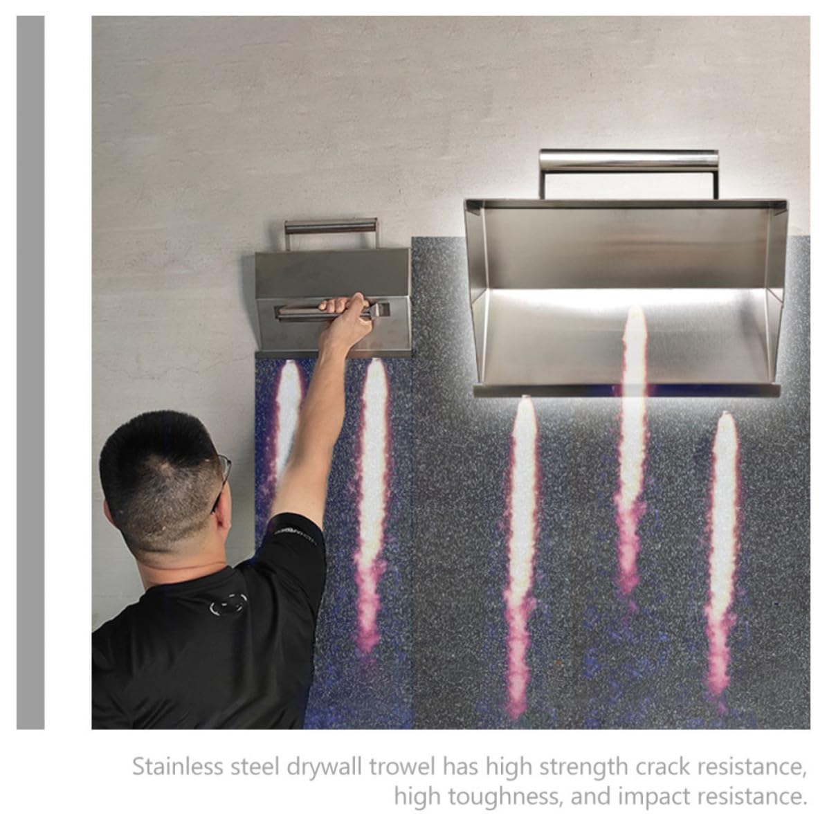 SHINEOFI Frattazzo per Stucco in Acciaio Inossidabile Design Ergonomico e Forma Unica per Levigatura Pareti e Lavori di Finitura Cemento