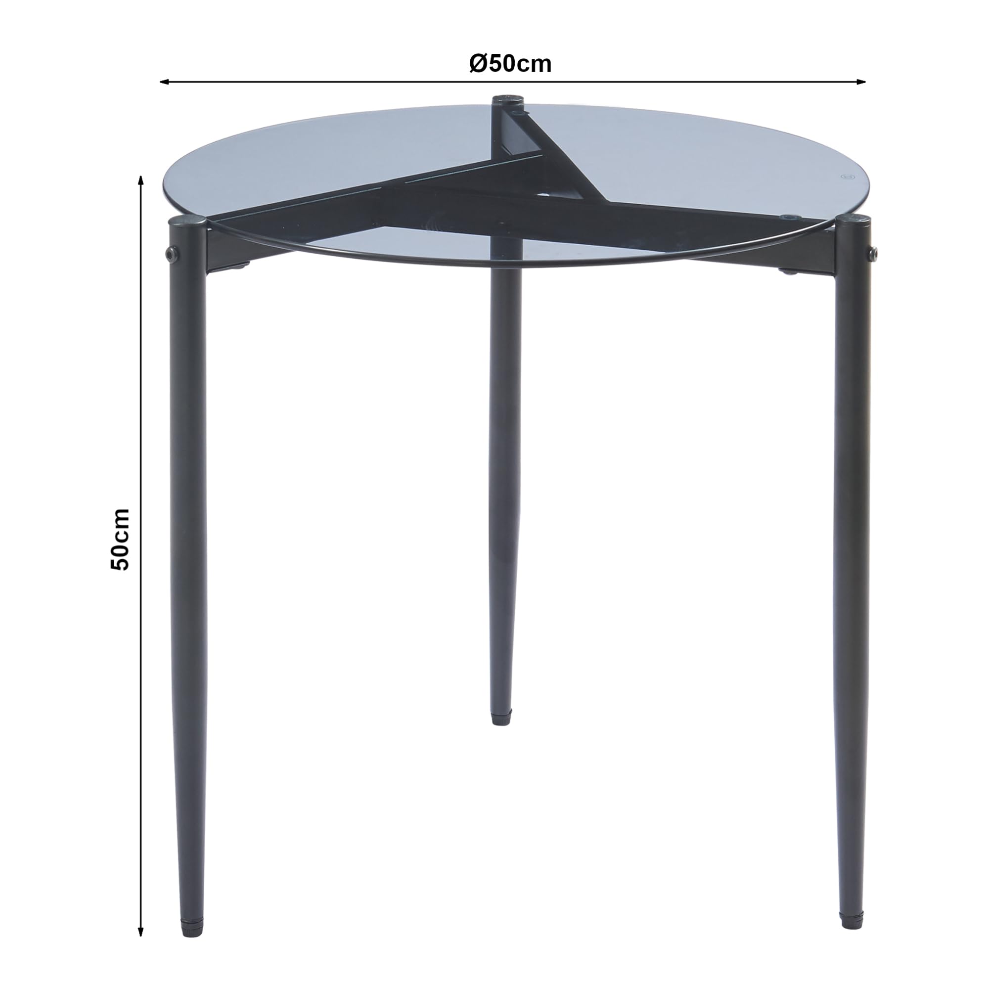 [en.casa] Table d'Appoint avec Plateau Rond en Verre Fumé Petite Table Basse Bout de Canapé Guéridon Chevet pour Salon Chambre Bureau Acier 50 x 50 cm Gris