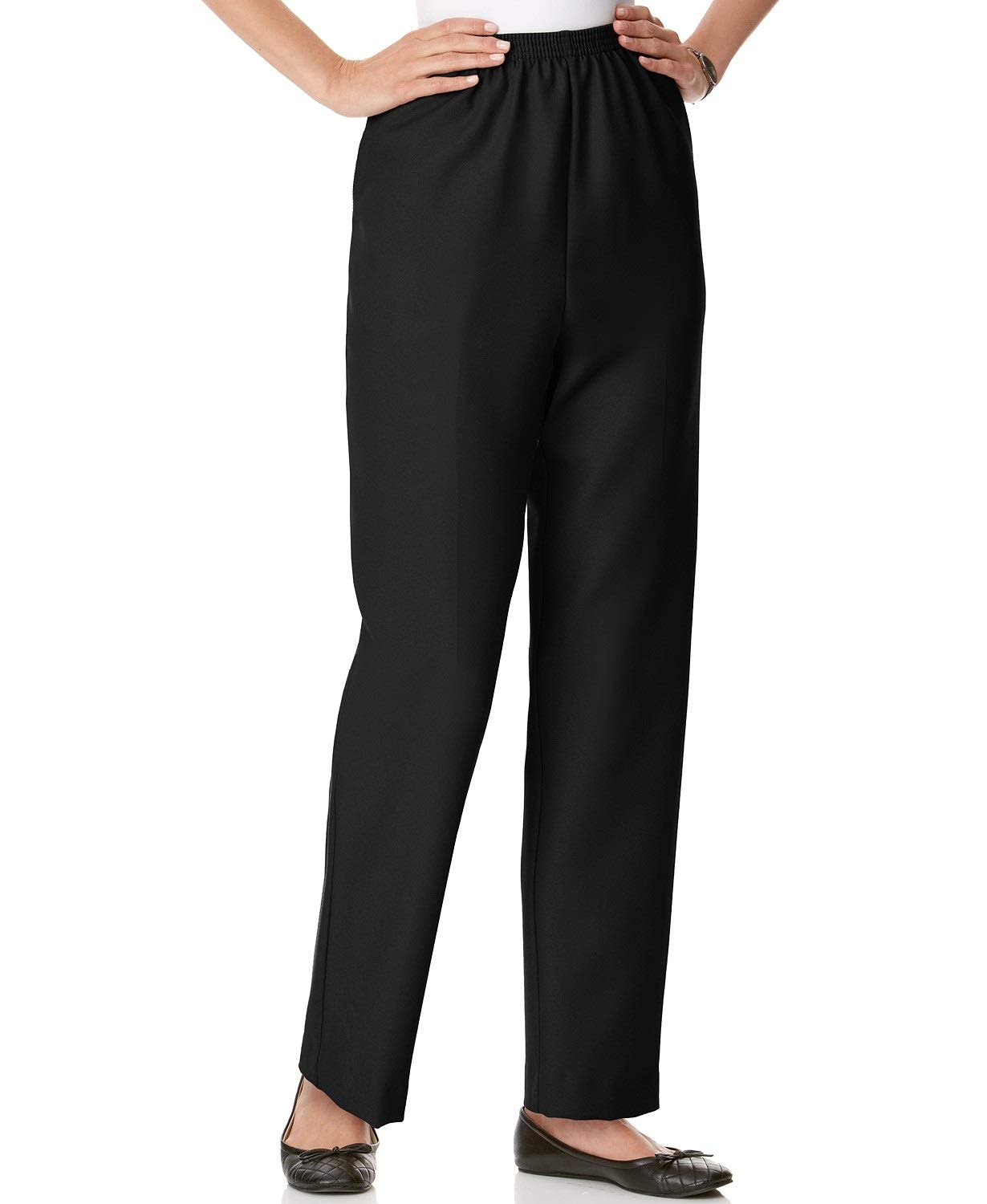 Alfred Dunner Pants Comfortable Straight Leg Pull-on Pants for Women Black 8 Petite