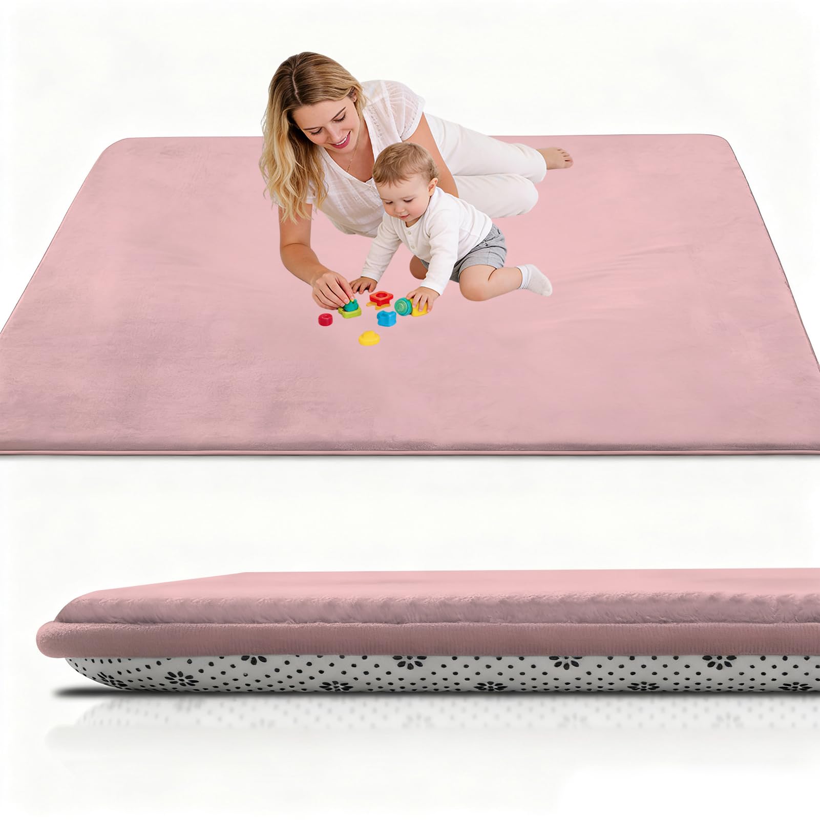 Stqyeiw Large Nursery Carpets 130 x 200 cm Rose Red Memory Foam Play Mat for Baby Non Slip 2CM Thick Children's Play Mat for Crawling Play Tummy Time Area Rug Playmat for Floor Baby Play Mat