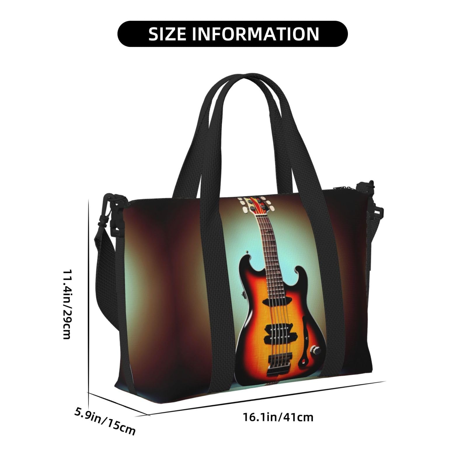 Guitar Bass Music Musical Instrument Travel Bags, Weekender Carry On For Women, Sports Gym Bag, Workout Duffel Bag,Overnight