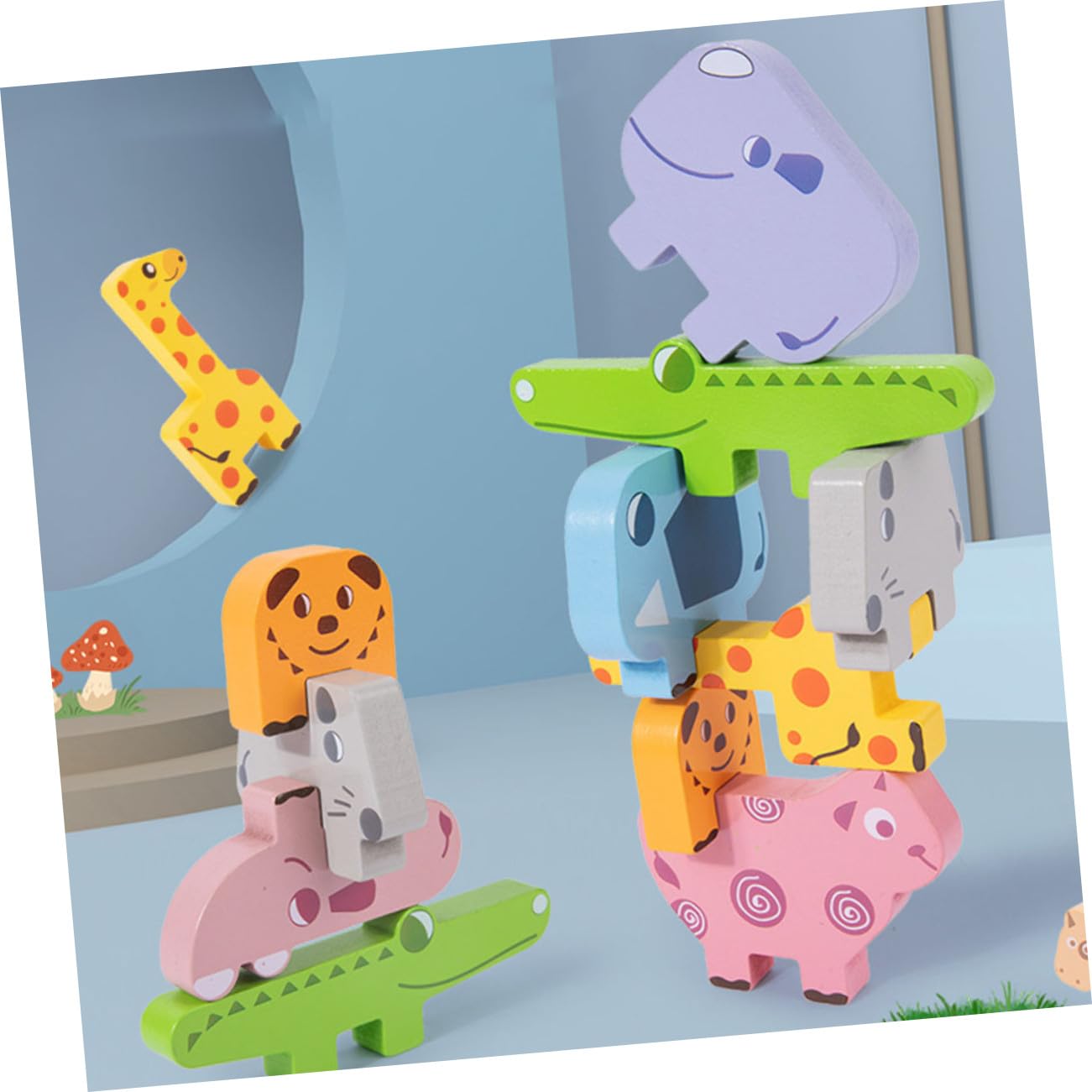 Juguete Educativo de Bloques Apilables para Niños Animales, Material Sintético y Colores Variados, Adecuado para Estimular la Capacidad Cognitiva Interacción Familiar