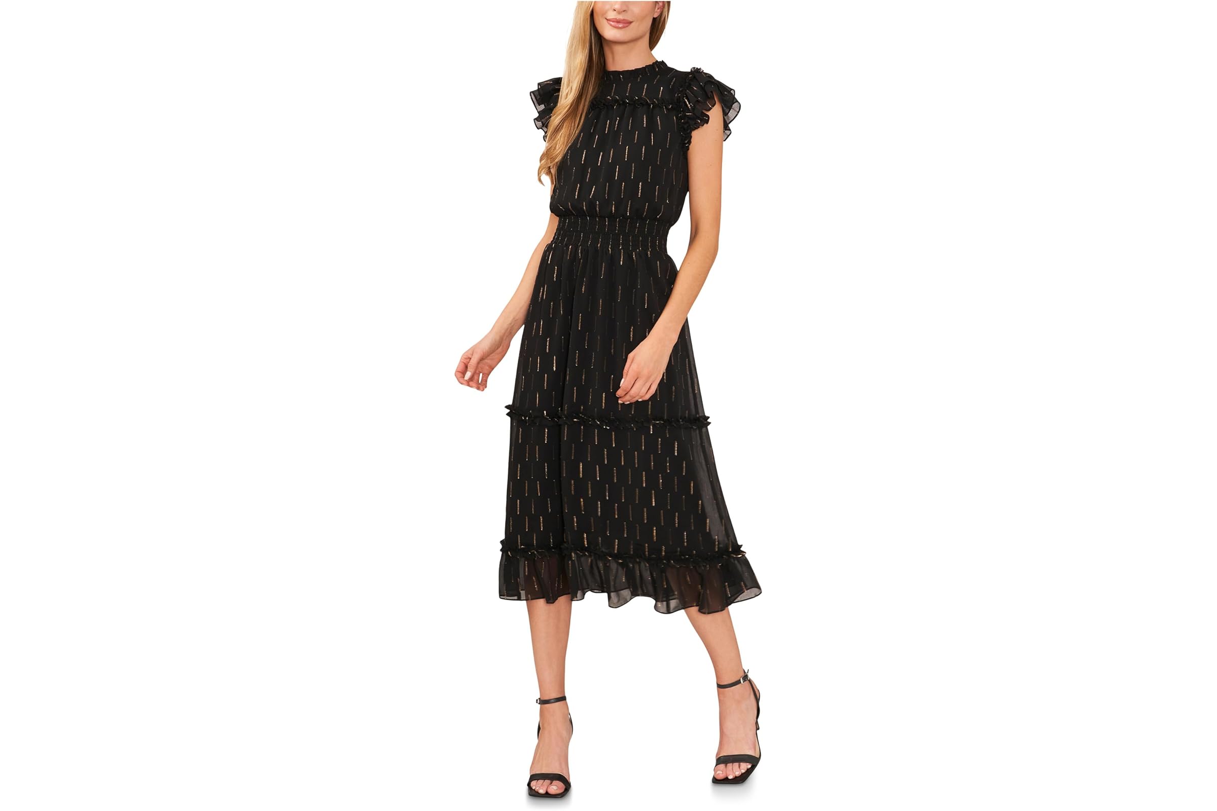 Платье CeCe Flutter Sleeve Smocked Waist Midi Dress