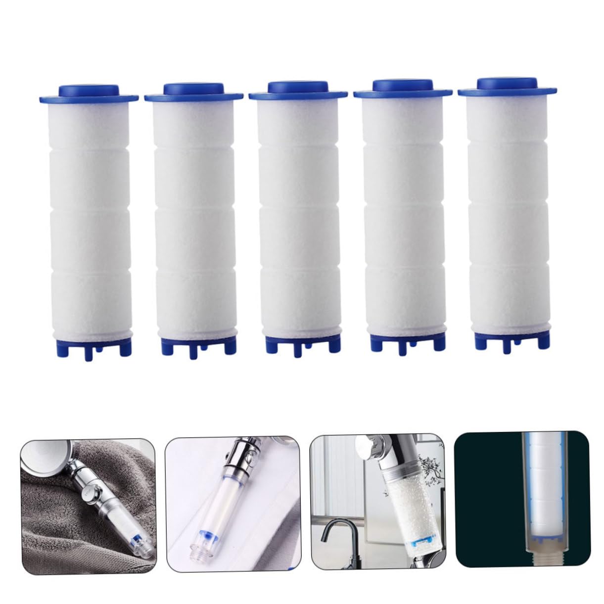 Paquete de 5 filtros de agua para cabezal de ducha, purifica el agua, elimina las impurezas, mejora la claridad, compatible con cabezales de ducha estándar para una experiencia de baño más saludable y