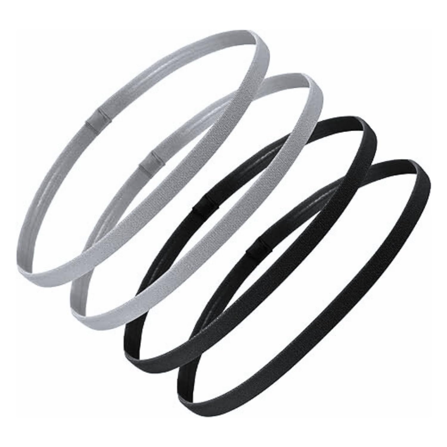 TecoKart® 4Pcs Sports Hair Band for Men & Women | Elastic Non-Slip Sports Hair Band | Sweat Absorbing Elastic Headband for Gym, Running, Yoga & Training, Black & Grey