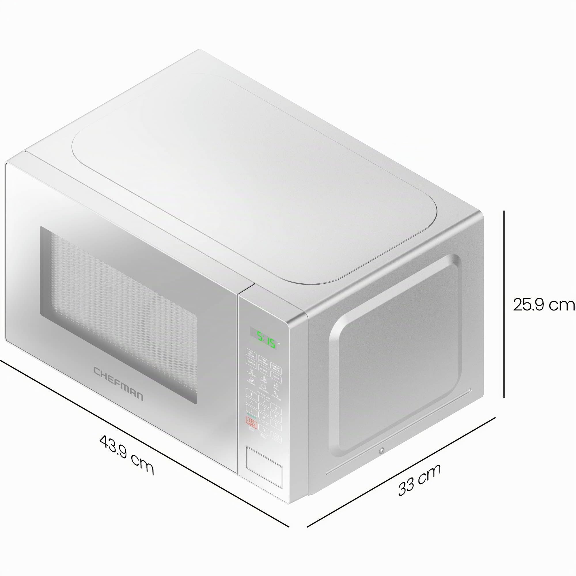 Chefman Microonde 20L 800W, 10 Livelli di Potenza, 6 Preset | display digitale, modalità eco, funzione memoria, silenzioso, sicurezza bambini