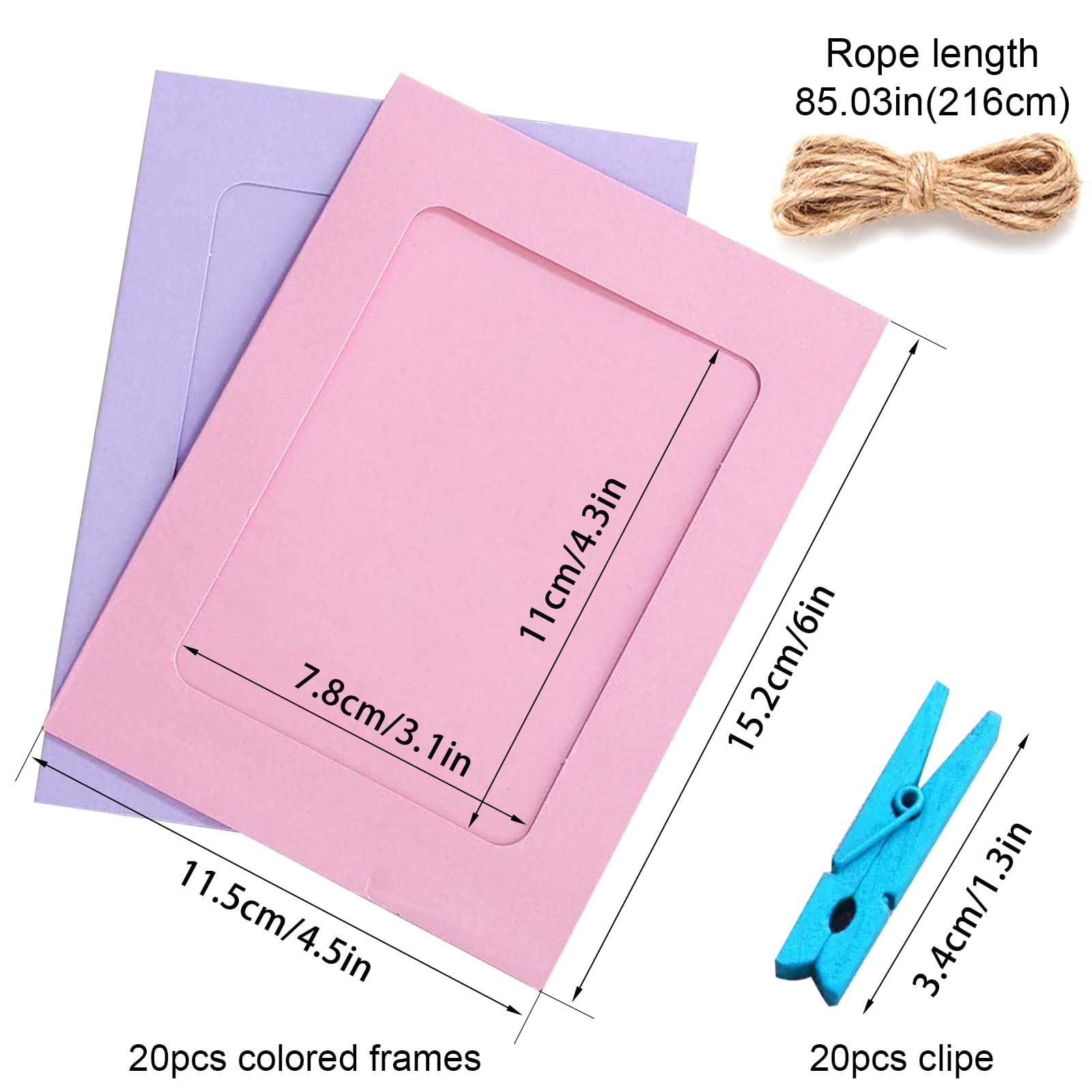 Cadre Photo en Carton 11.5x15.5cm DIY 20 Pièces avec Clips et Cordes pour Décoration Murale