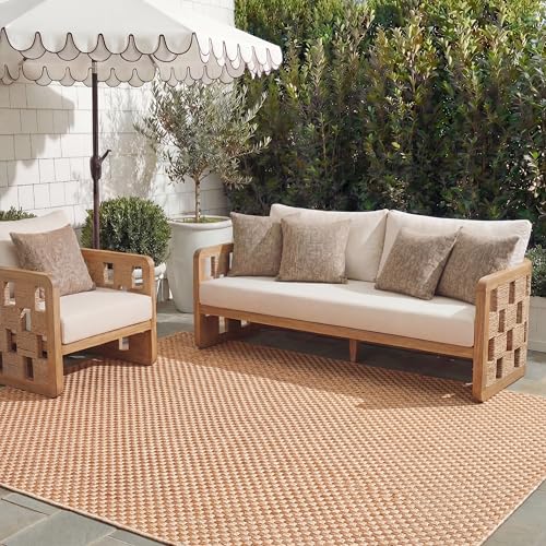 SAFAVIEH Washable Rug Outdoor Courtyard Collection - 8' x 10', Natural & Cream, Non-Shedding & Easy Cleaning, Ideal for Patio, Backyard, Mudroom, DIning Space (CY8521-03012)