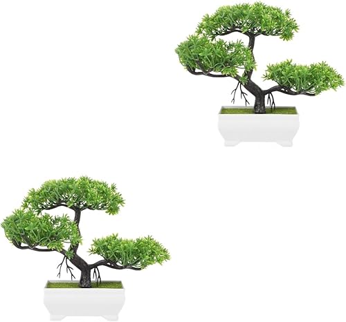 Happyyami 2pcs Simulation Welcome Pine Micro Landscape Decor Table Centerpiece Fake House Plant Fake Plant Bonsai Plant Potted Pine Plant Desk