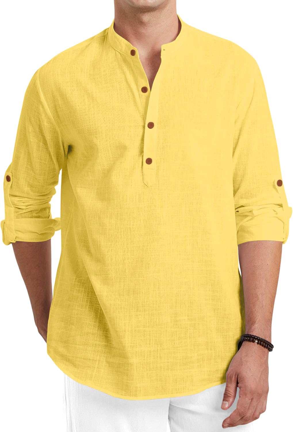 Royalscout Men Cotton Blend Full Sleeve Short Kurta Yellow