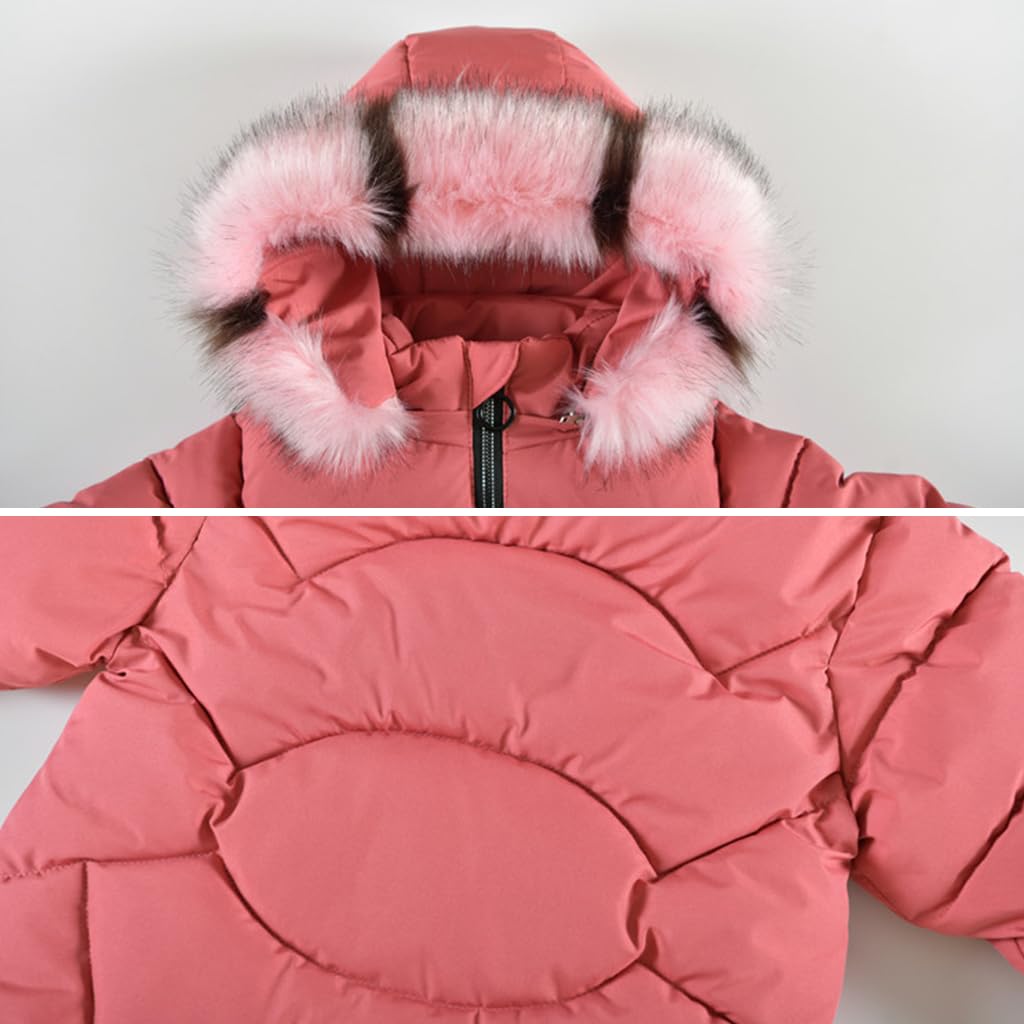 linboo Dziewczęca kurtka zimowa dla dzieci, płaszcz zimowy, gruba kurtka pikowana, długa, ciepła parka, bawełniana kurtka, płaszcz outdoorowy z futrzanym kapturem i nadrukiem Love