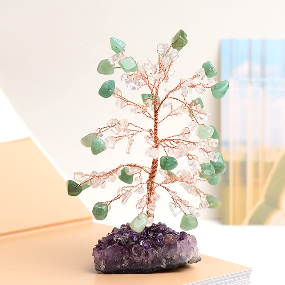 Árbol de la vida mineral de cuarzo rosa y cristal natural Dongling jade