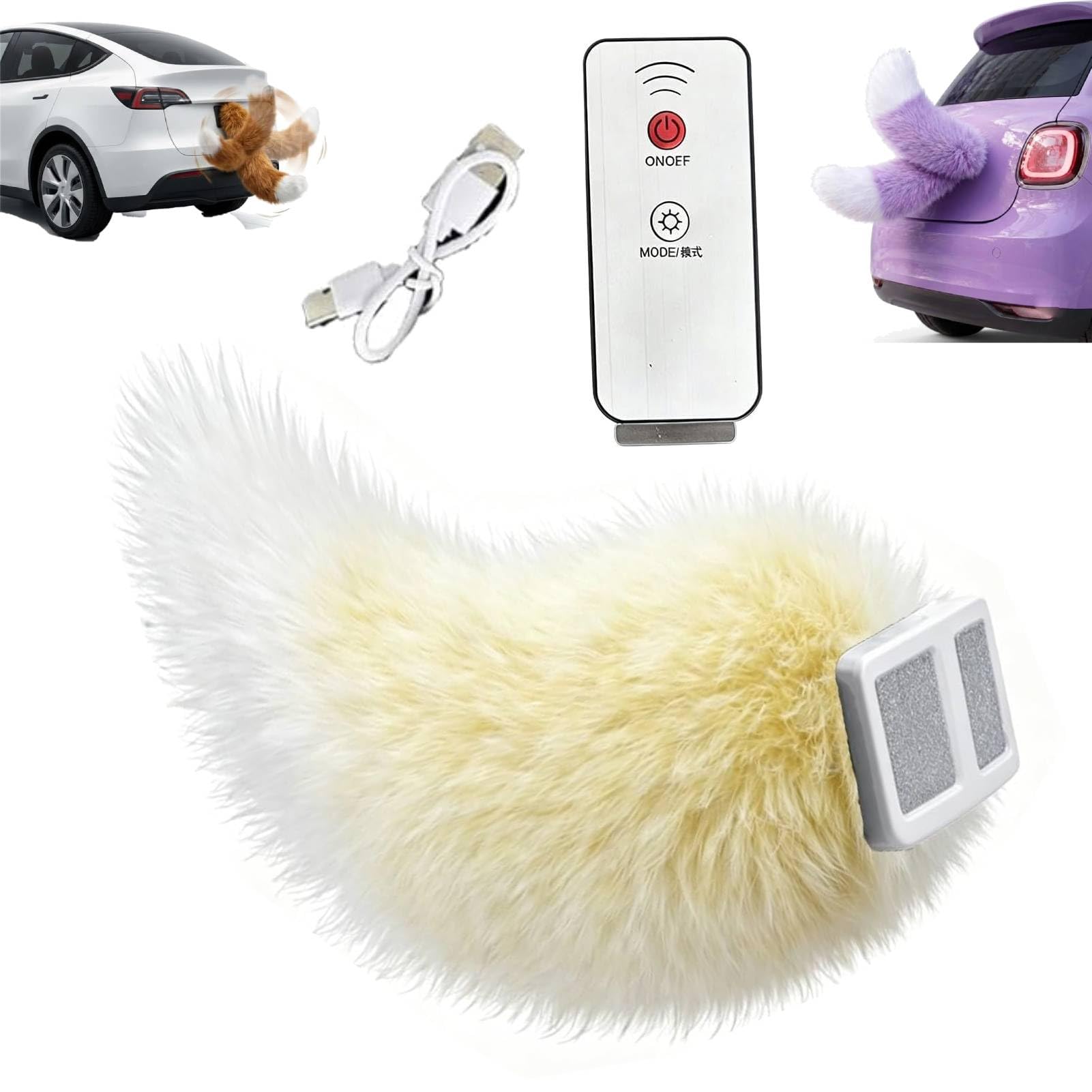 Remote Control Electric Car Tail, Adorable USB Rechargeable Remote Electric Furry Cars Tails, Rechargeable Cat Tail for Auto Trunk Bumper Decoration, Remote Control & Voice Control (#O)