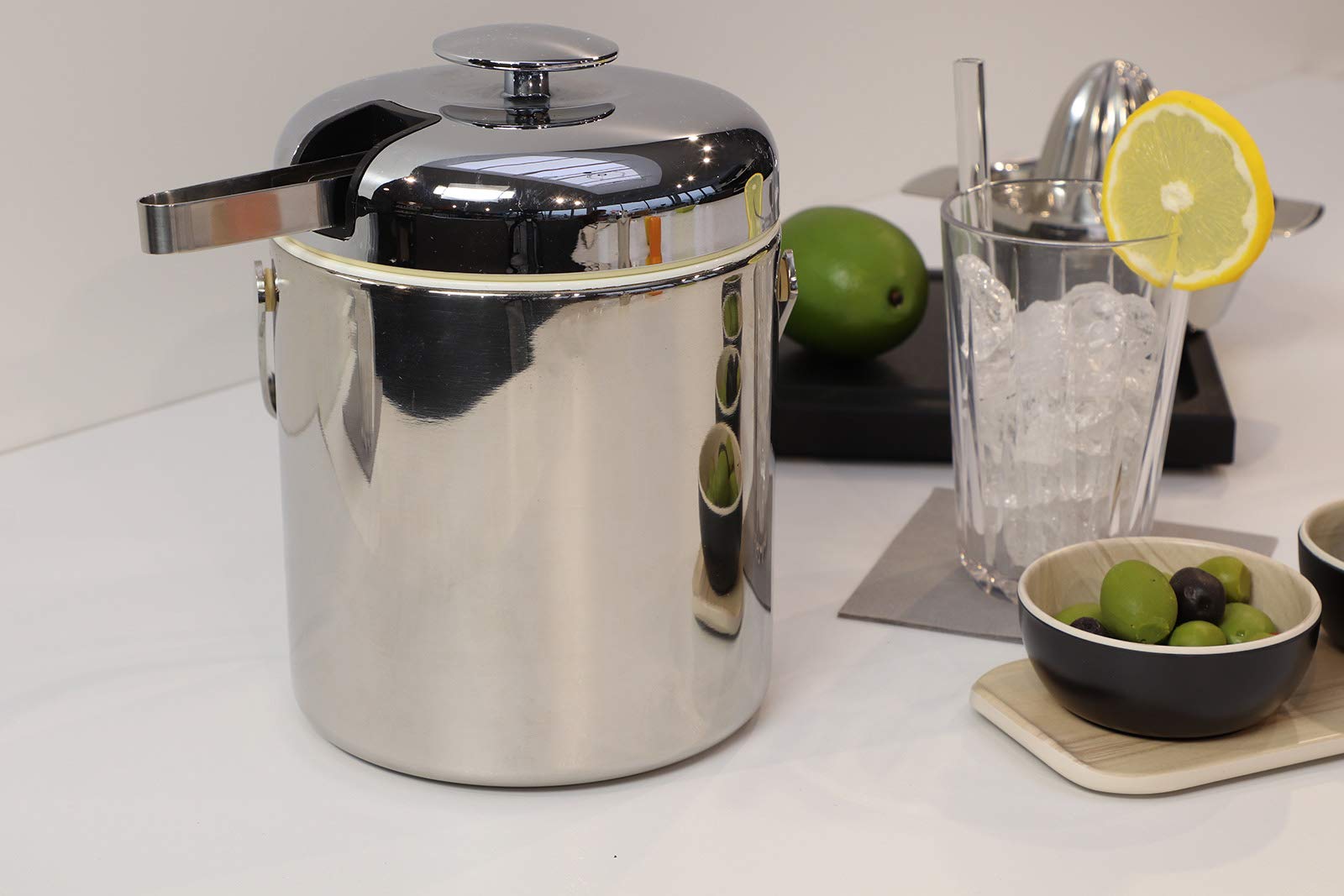 APS Eiseimer 36015, Set Secchiello Ghiaccio con Pinza, Acciaio Inox, 16x14x22 cm, Argento