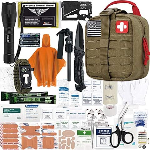 EVERLIT Survival Upgraded Survival First Aid Kit Emergency Gear Trauma Kit with 1000D Nylon Laser Cut Tactical EMT Pouch for Outdoor, Camping, Hunting, Hiking, Earthquake, Home, Office (Coyote Brown) Cover