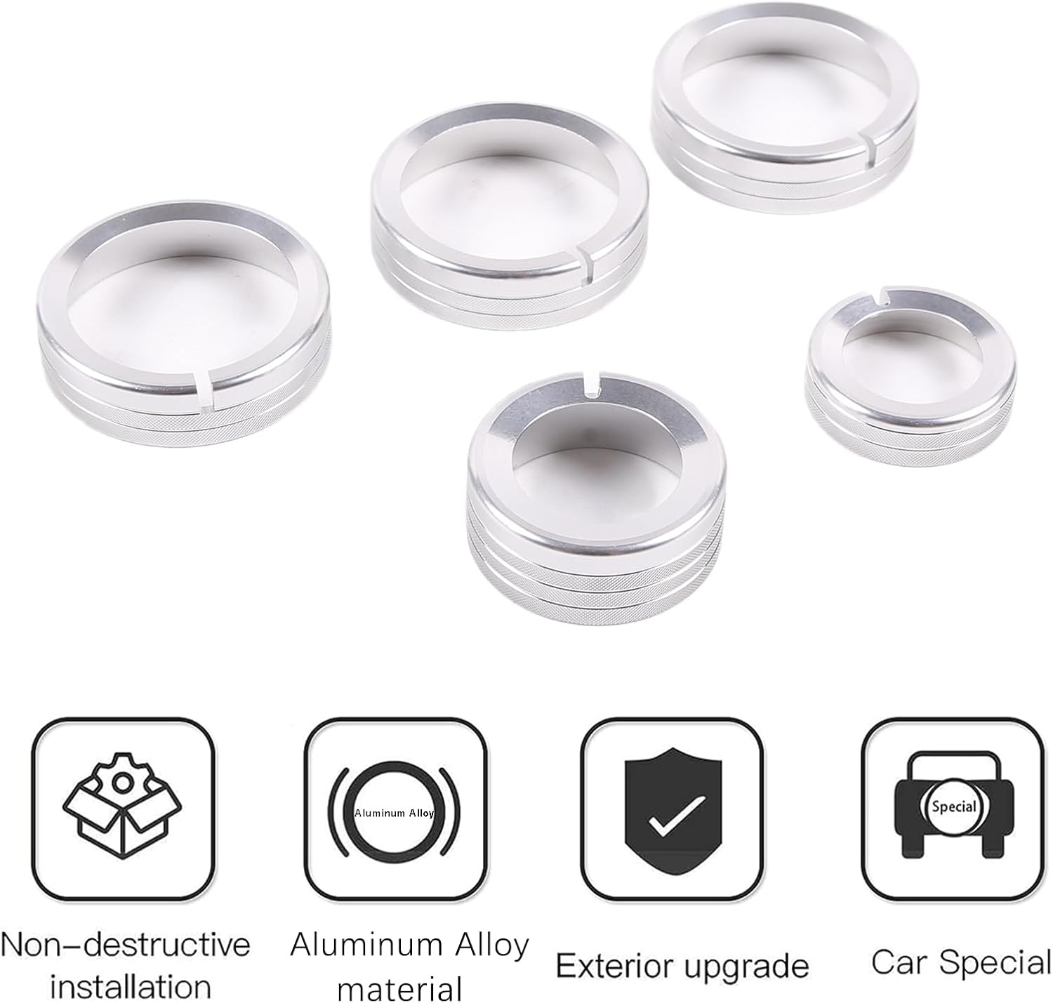 PIUGILH Center Consoles Air Conditioner Switch Knob Cover Trim Compatible with Hummer H3 2005-2009, Aluminum AC Air Conditioning Knob Button Cover, 5PCS (Silver)
