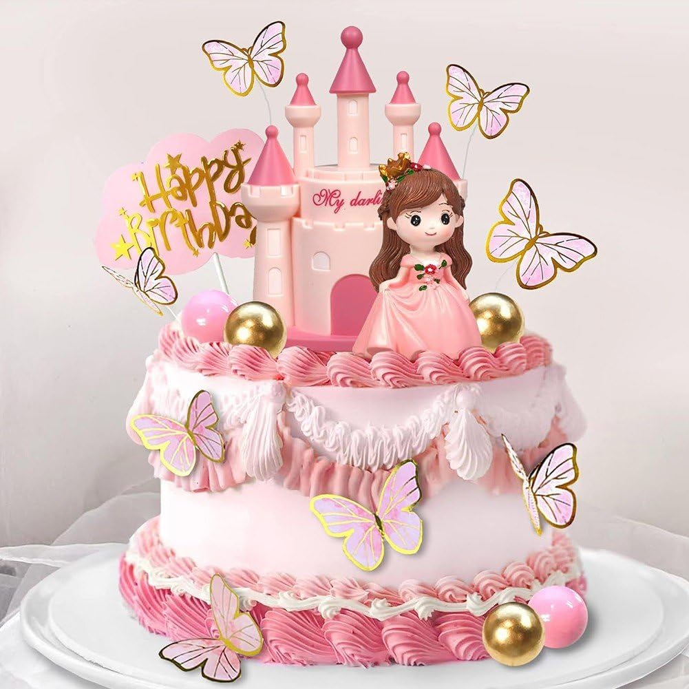 Simpatica decorazione per torta con figura di fata con vestito e fiori rosa in fondente o porcellana fredda per feste di fate per bambini, giardini e baby shower. - Italia