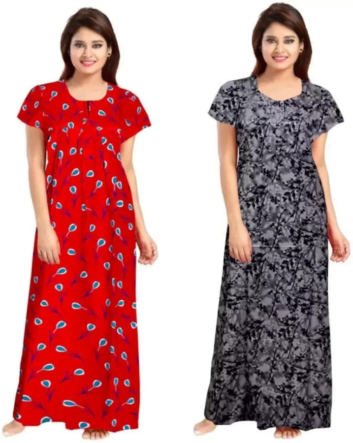 Women's Pure Cotton Nightwear Casual Nighty (RED Baloon Grey ANGUR-15 XL)-image-1