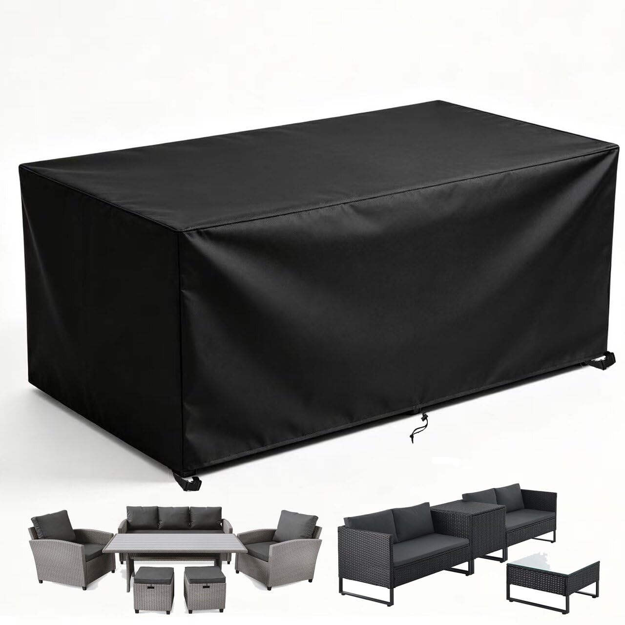 PVPQPR Patio Furniture Covers Waterproof,120x95x100cm/LxlxH Outdoor Furniture CoverRectangle/Square Tables Cover Waterproof & Heavy Duty420D Garden Rattan Sofa Covers with DrawstringBlack