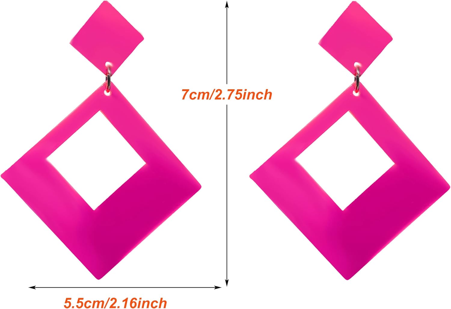 KaFu 70s 80s Neon Earrings Retro Geometric Square Hollow Acrylic Neon Dangle Drop Earrings for Women Girls Party Halloween Costume Accessories - Image 2