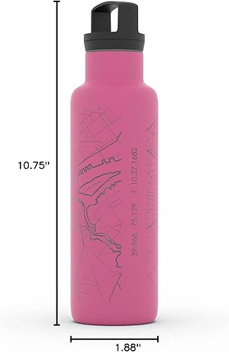 Miniatura 690 de Well Told Botella de agua aislada con mapa Chicago Illinois, grabado de acero inoxidable (21 onzas, gris muelle) botella aislada de mapa