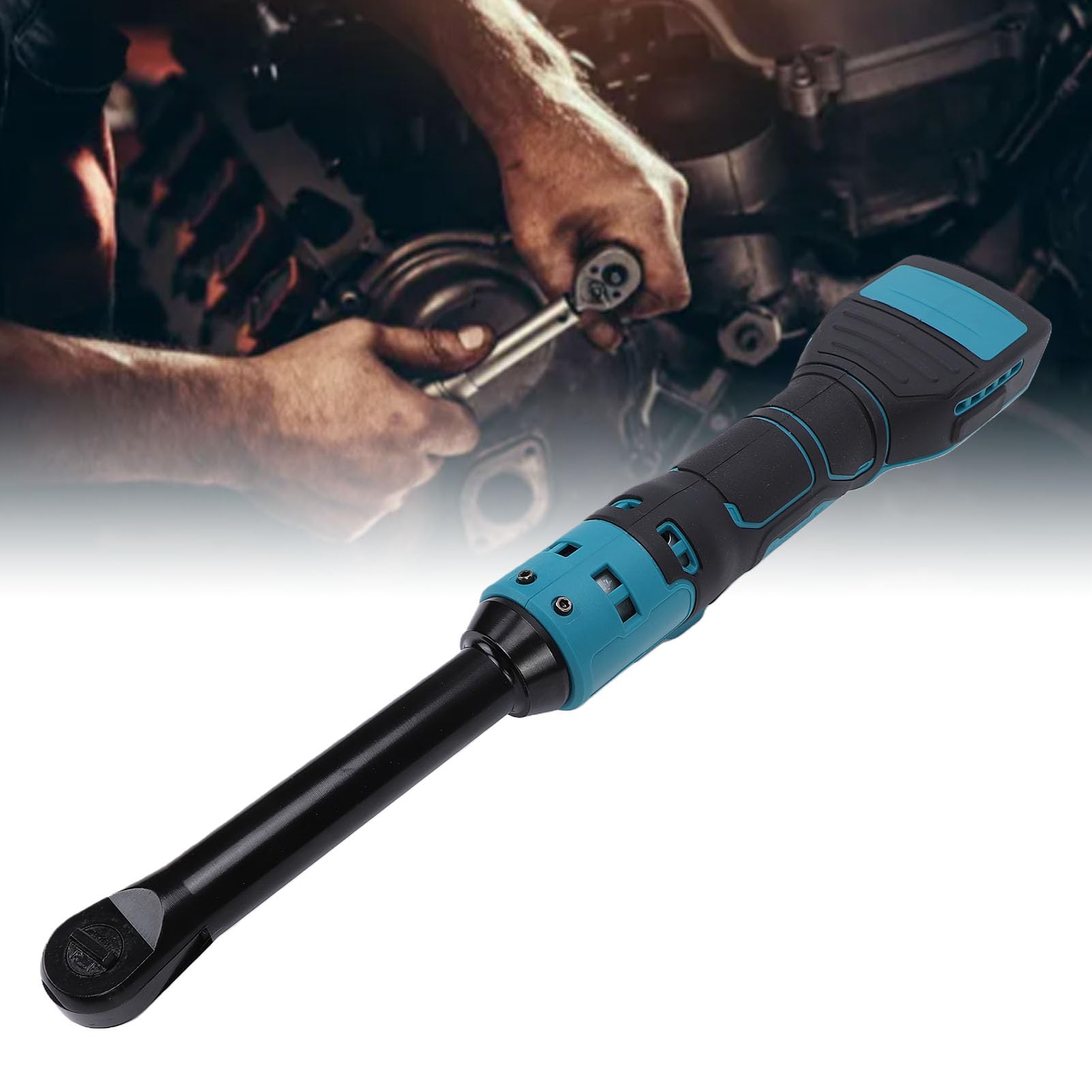 Naroote Elektryczny Klucz Grzechotkowy 18 V 3/8”, Bezprzewodowy Klucz Grzechotkowy 74 Ft.lbs z 8 Nasadkami, Wzmocniona Główka 6,3”, Adapter 1/2” 1/4”, Przedłużacz ” i Dioda LED