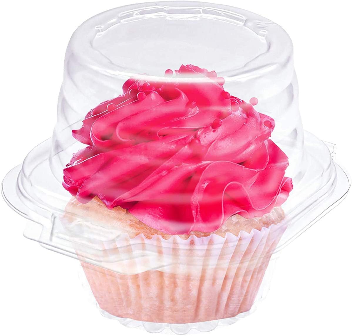 DELFINO 50 PCS Individual Cupcake Container, Disposable Clear Plastic Cupcake Boxes with Deep Dome Lids, Muffin Salad Dessert Hamburgers Fruit Cupcake Carriers